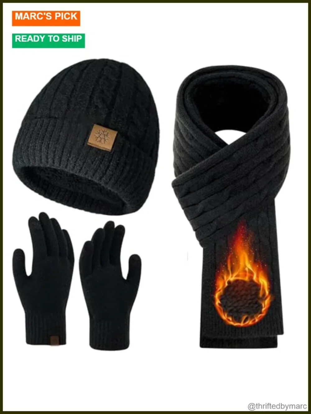 Winter Beanie Hat Scarf Gloves Set, Knit Touch Screen Gloves, Fleece Lined
